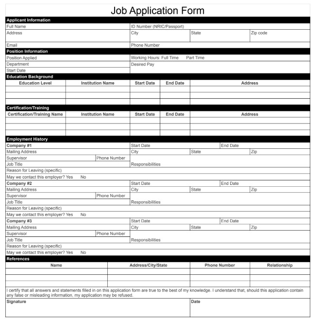 General Job Application Form